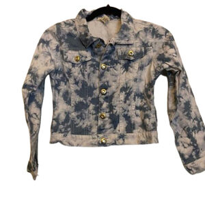 Girls One Step Up Denim Jacket M (10/12) Blue White Tie Dye
